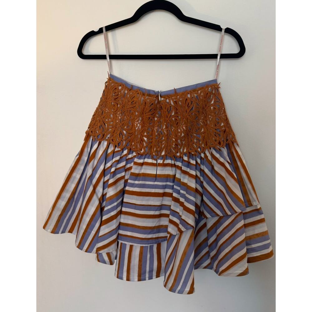 Silvia Tcherassi Scatto Stripe Embroidered Tiered Ruffle Mini Skirt XS